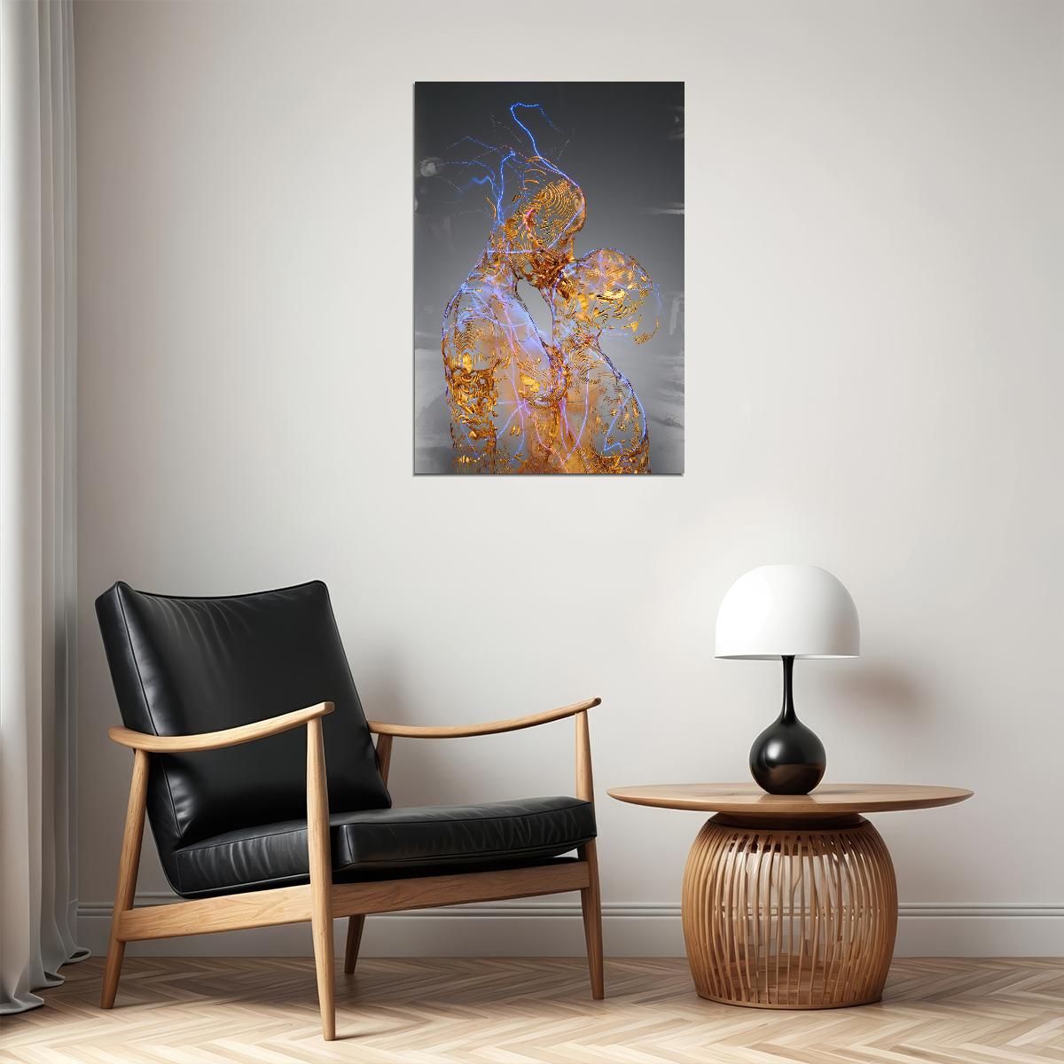 Abstract Light Sculpture Poster Modern Art Illuminated Figure Contemporary Wall Decor Print - xonomax