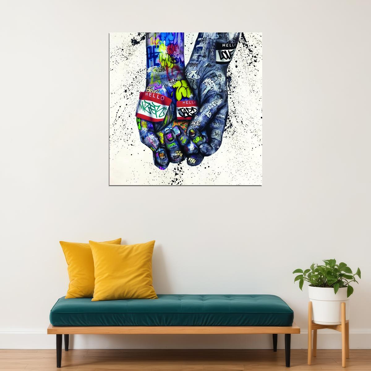 Graffiti Hands Poster Urban Street Art Colorful Symbolic Wall Decor Print - xonomax