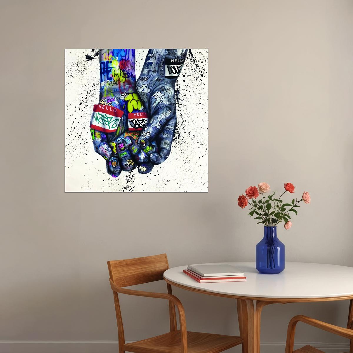 Graffiti Hands Poster Urban Street Art Colorful Symbolic Wall Decor Print - xonomax