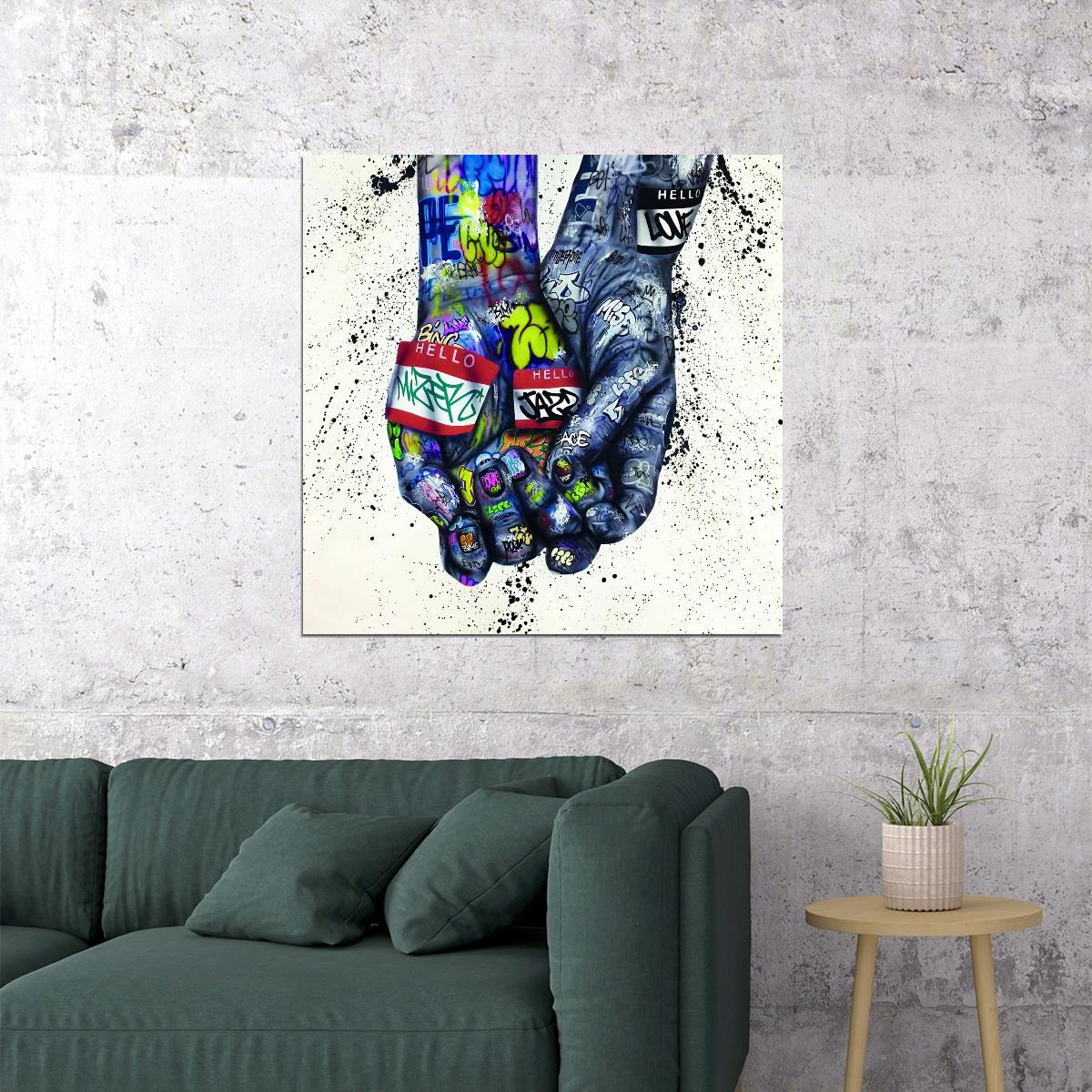 Graffiti Hands Poster Urban Street Art Colorful Symbolic Wall Decor Print - xonomax