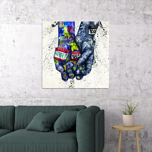 Graffiti Hands Poster Urban Street Art Colorful Symbolic Wall Decor Print - xonomax