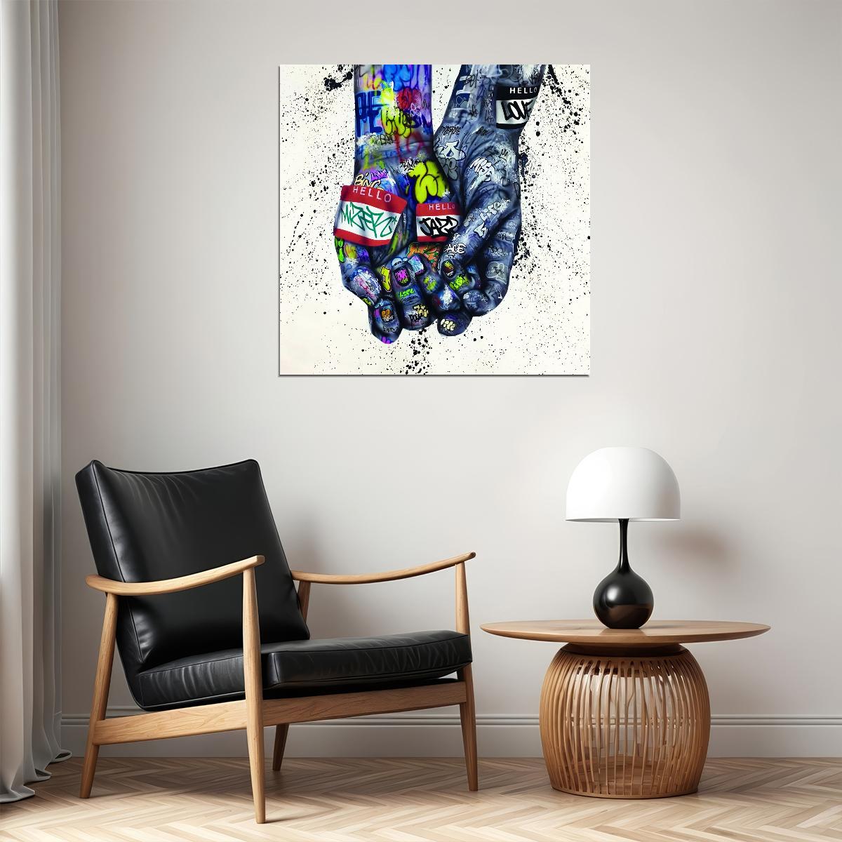 Graffiti Hands Poster Urban Street Art Colorful Symbolic Wall Decor Print - xonomax