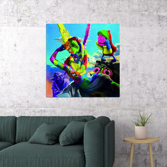Bold Pop Art Surrealism Poster with Modern Iconic Brands and Characters Modern Culture Artwork Pop Art Poster - xonomax