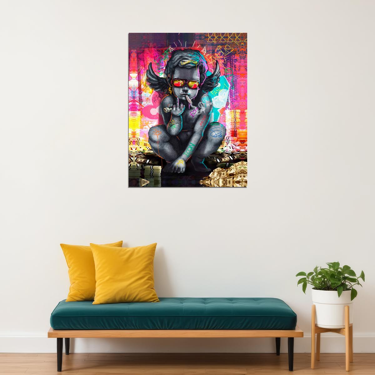 Graffiti Angel Money Dollar Middle Finger Wall Art Graffiti Pop Art Poster - xonomax