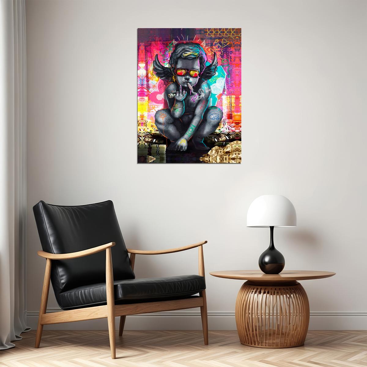 Graffiti Angel Money Dollar Middle Finger Wall Art Graffiti Pop Art Poster - xonomax
