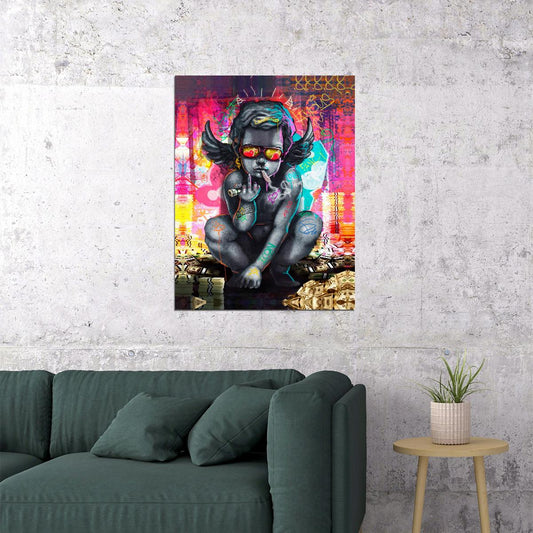 Graffiti Angel Money Dollar Middle Finger Wall Art Graffiti Pop Art Poster - xonomax