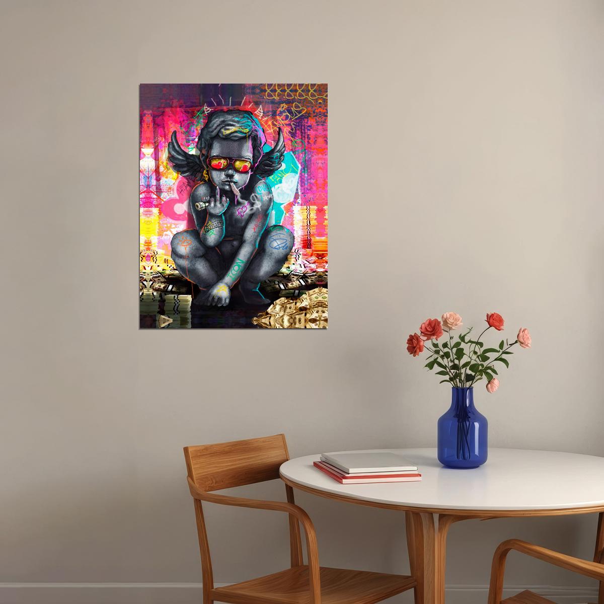 Graffiti Angel Money Dollar Middle Finger Wall Art Graffiti Pop Art Poster - xonomax