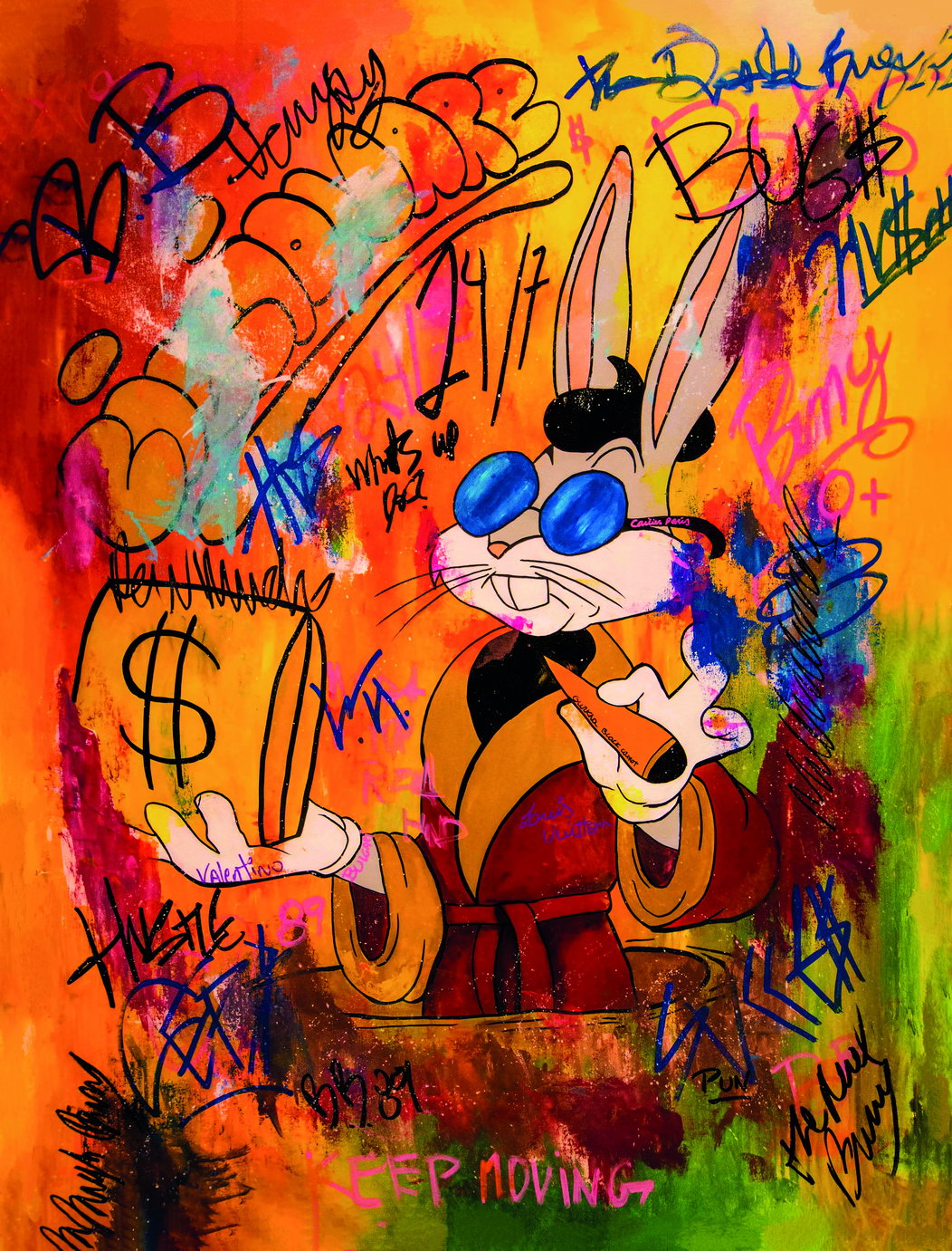 Bugs Bunny Graffiti Poster Colorful Street Art Money Theme Pop Culture Urban Wall Decor Print - xonomax