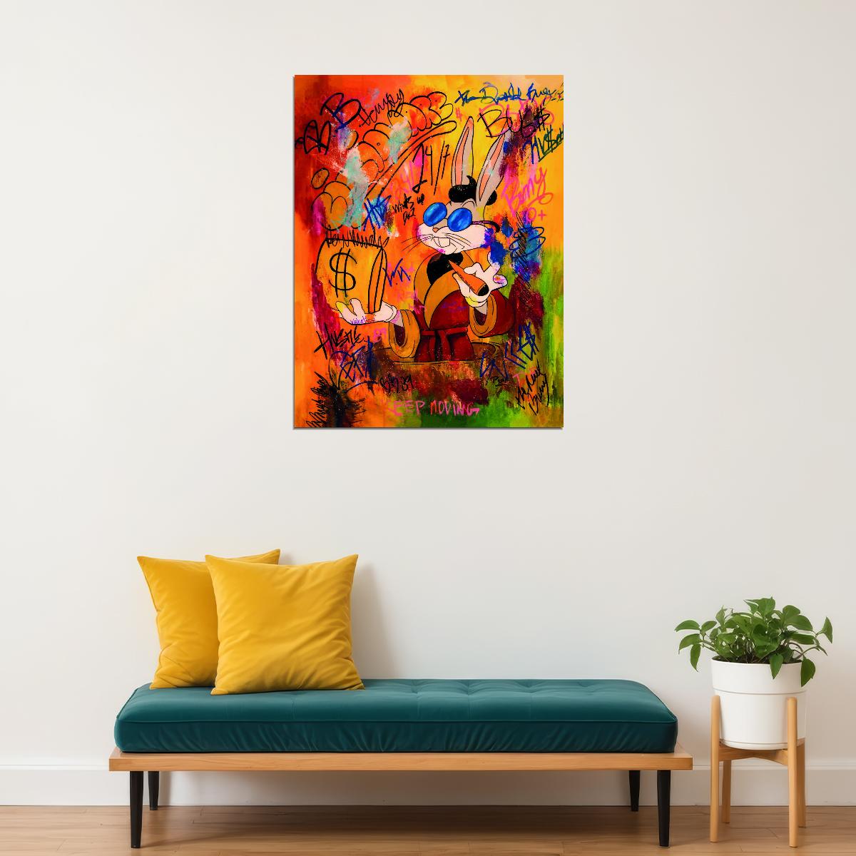 Bugs Bunny Graffiti Poster Colorful Street Art Money Theme Pop Culture Urban Wall Decor Print - xonomax