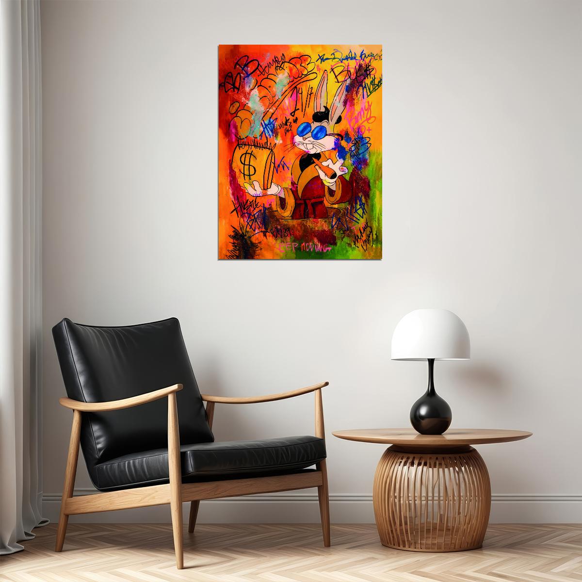 Bugs Bunny Graffiti Poster Colorful Street Art Money Theme Pop Culture Urban Wall Decor Print - xonomax