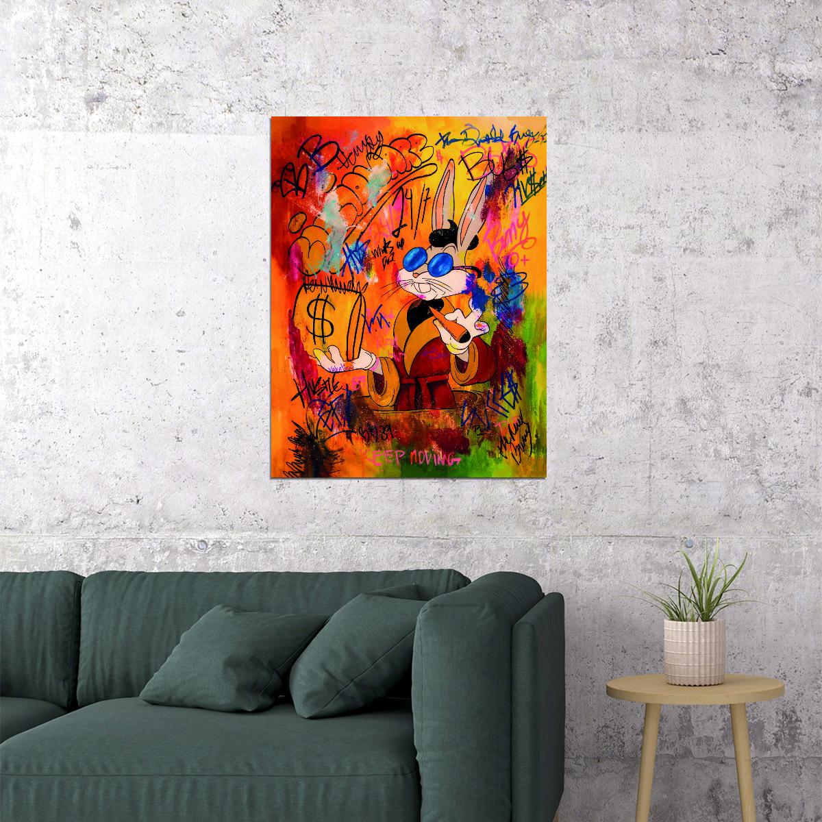 Bugs Bunny Graffiti Poster Colorful Street Art Money Theme Pop Culture Urban Wall Decor Print - xonomax