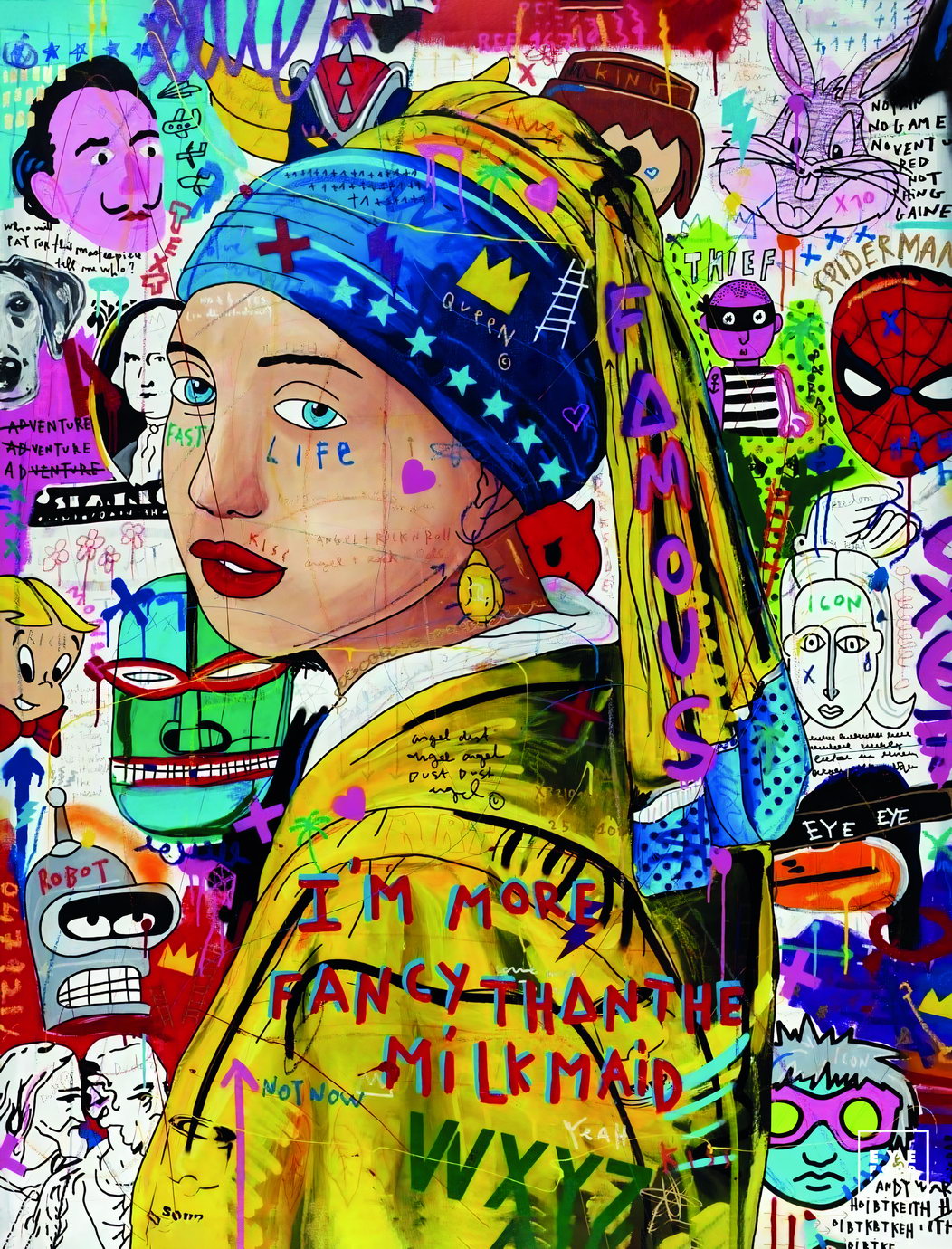 Graffiti Girl with Pearl Earring Poster Colorful Pop Art Classic Modern Wall Decor Print - xonomax