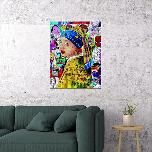 Graffiti Girl with Pearl Earring Poster Colorful Pop Art Classic Modern Wall Decor Print - xonomax