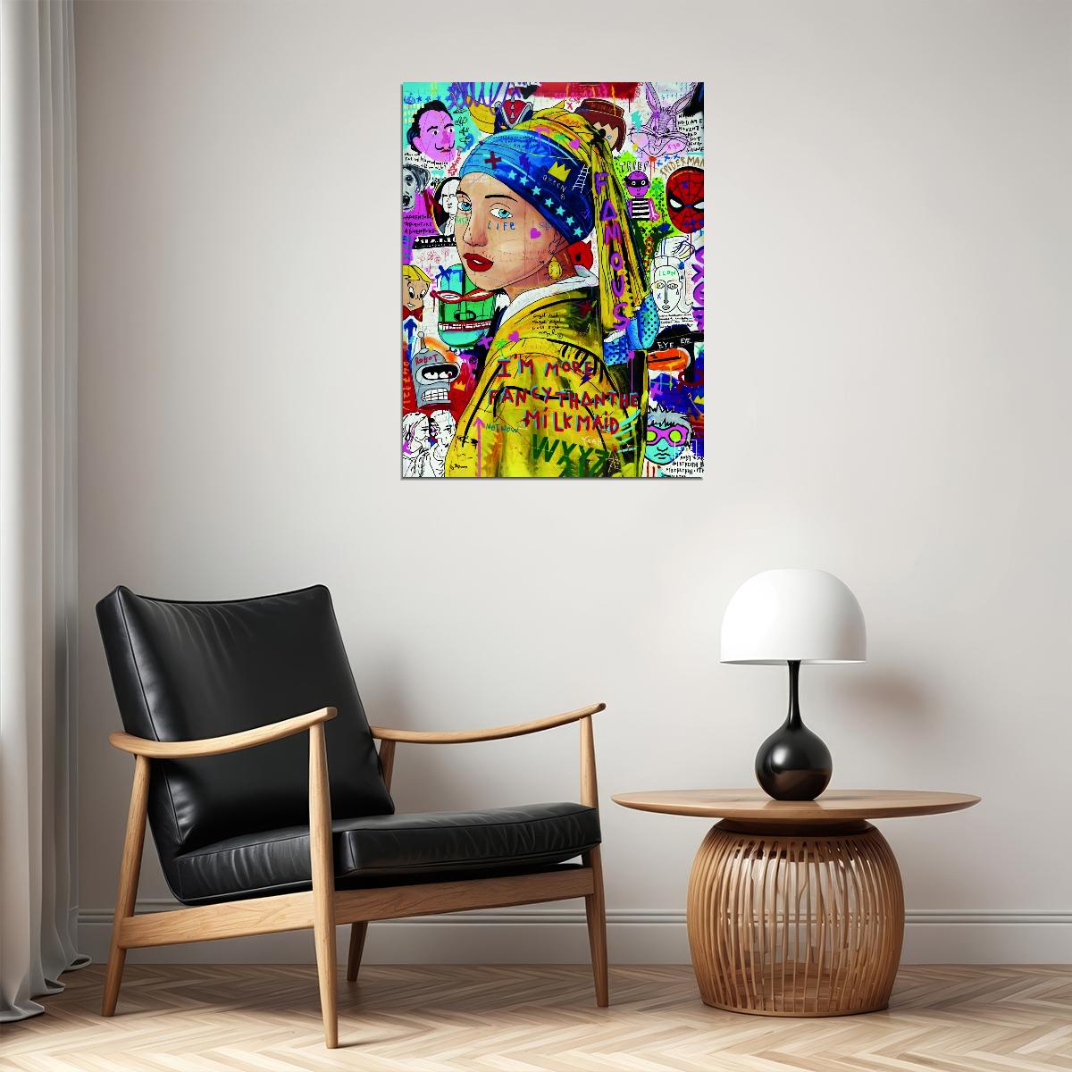 Graffiti Girl with Pearl Earring Poster Colorful Pop Art Classic Modern Wall Decor Print - xonomax