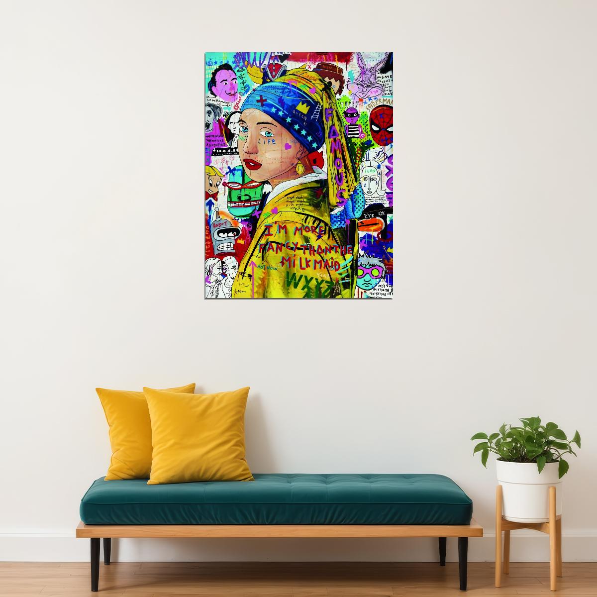 Graffiti Girl with Pearl Earring Poster Colorful Pop Art Classic Modern Wall Decor Print - xonomax
