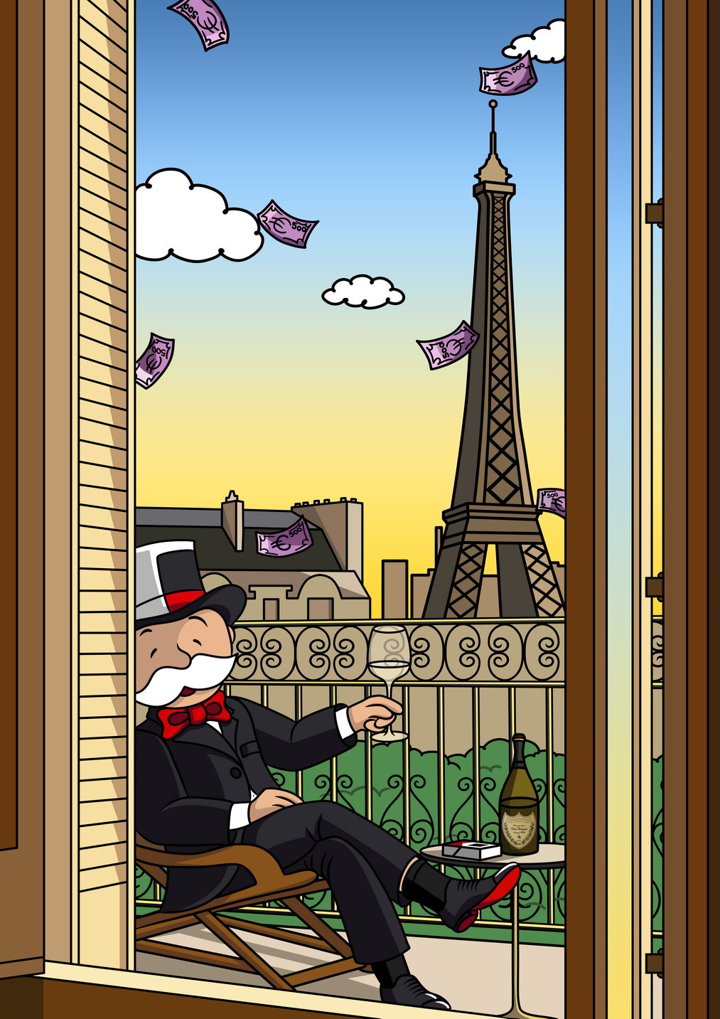 Cartoon Eiffel Tower View Poster Whimsical Paris Illustration Fun Modern Wall Art Print - xonomax