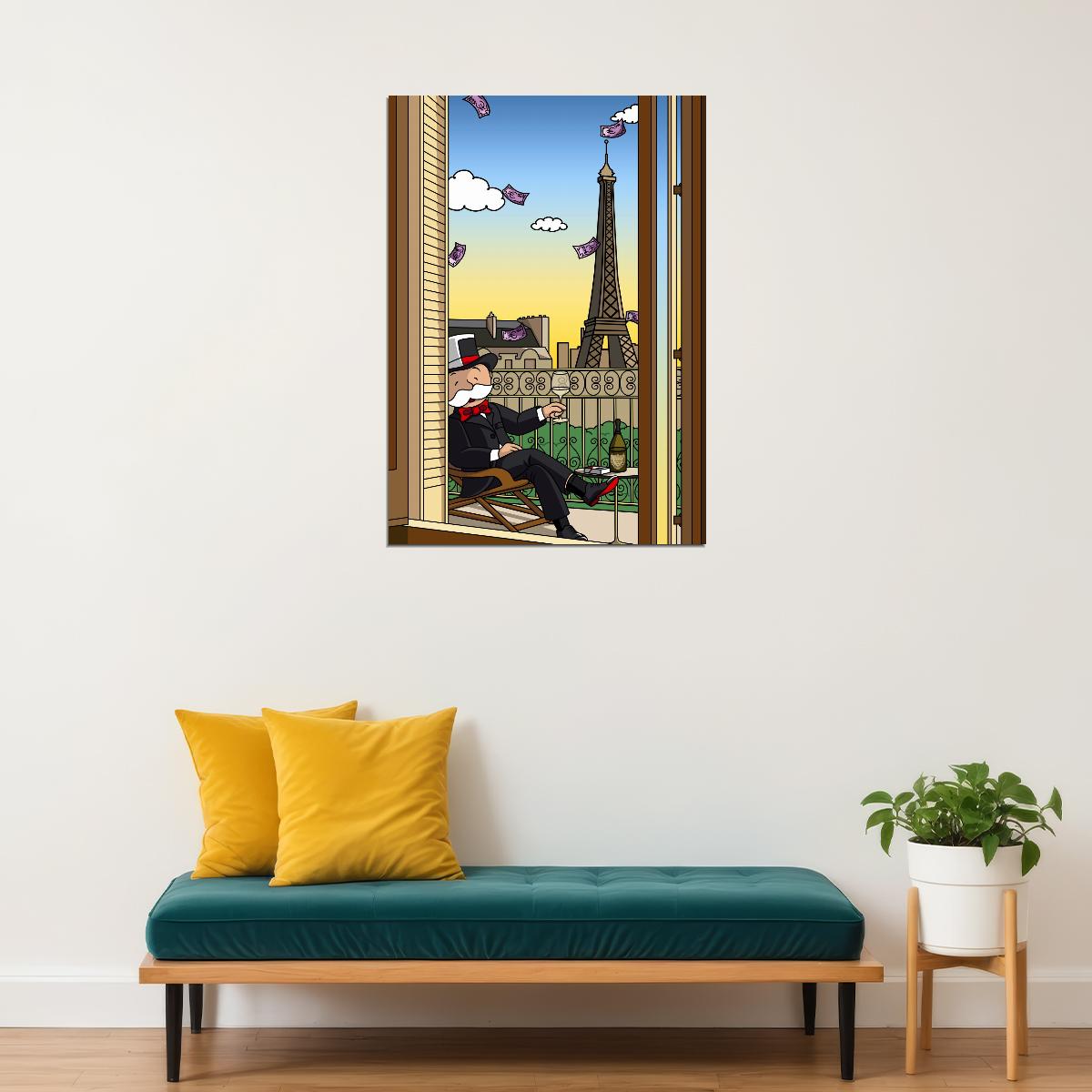Cartoon Eiffel Tower View Poster Whimsical Paris Illustration Fun Modern Wall Art Print - xonomax