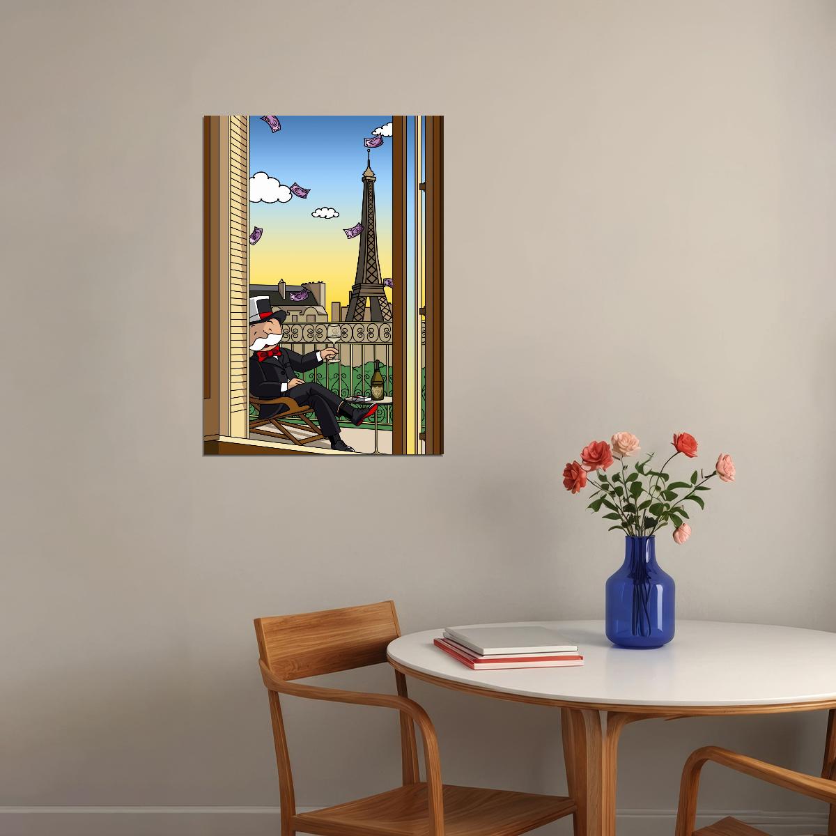 Cartoon Eiffel Tower View Poster Whimsical Paris Illustration Fun Modern Wall Art Print - xonomax
