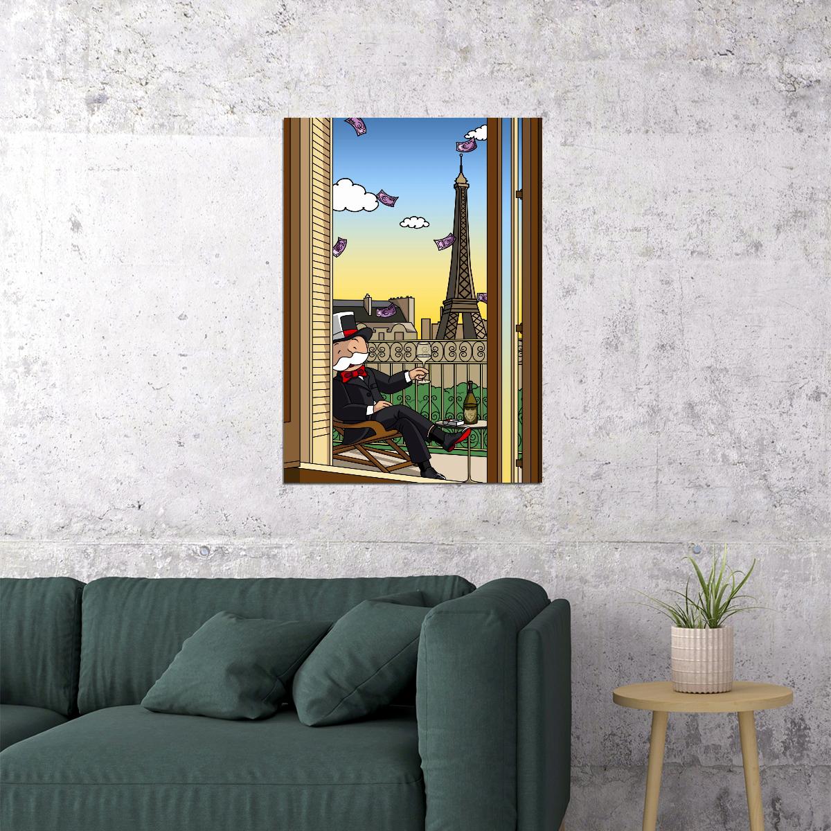 Cartoon Eiffel Tower View Poster Whimsical Paris Illustration Fun Modern Wall Art Print - xonomax