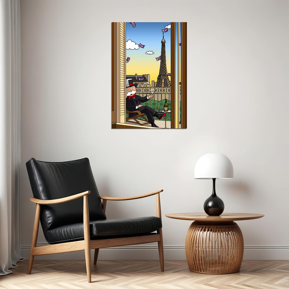 Cartoon Eiffel Tower View Poster Whimsical Paris Illustration Fun Modern Wall Art Print - xonomax