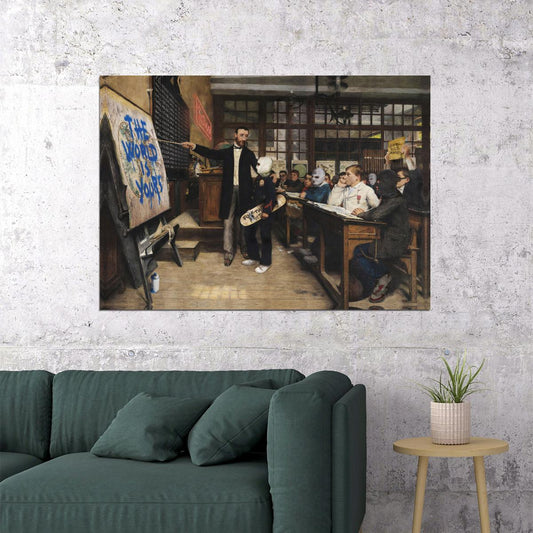 F* This Shit Reimagined Albert Bettannier Classroom Painting Art Vandal Artwork Modern Street Pop Art Altered Famous Masterpiece - xonomax