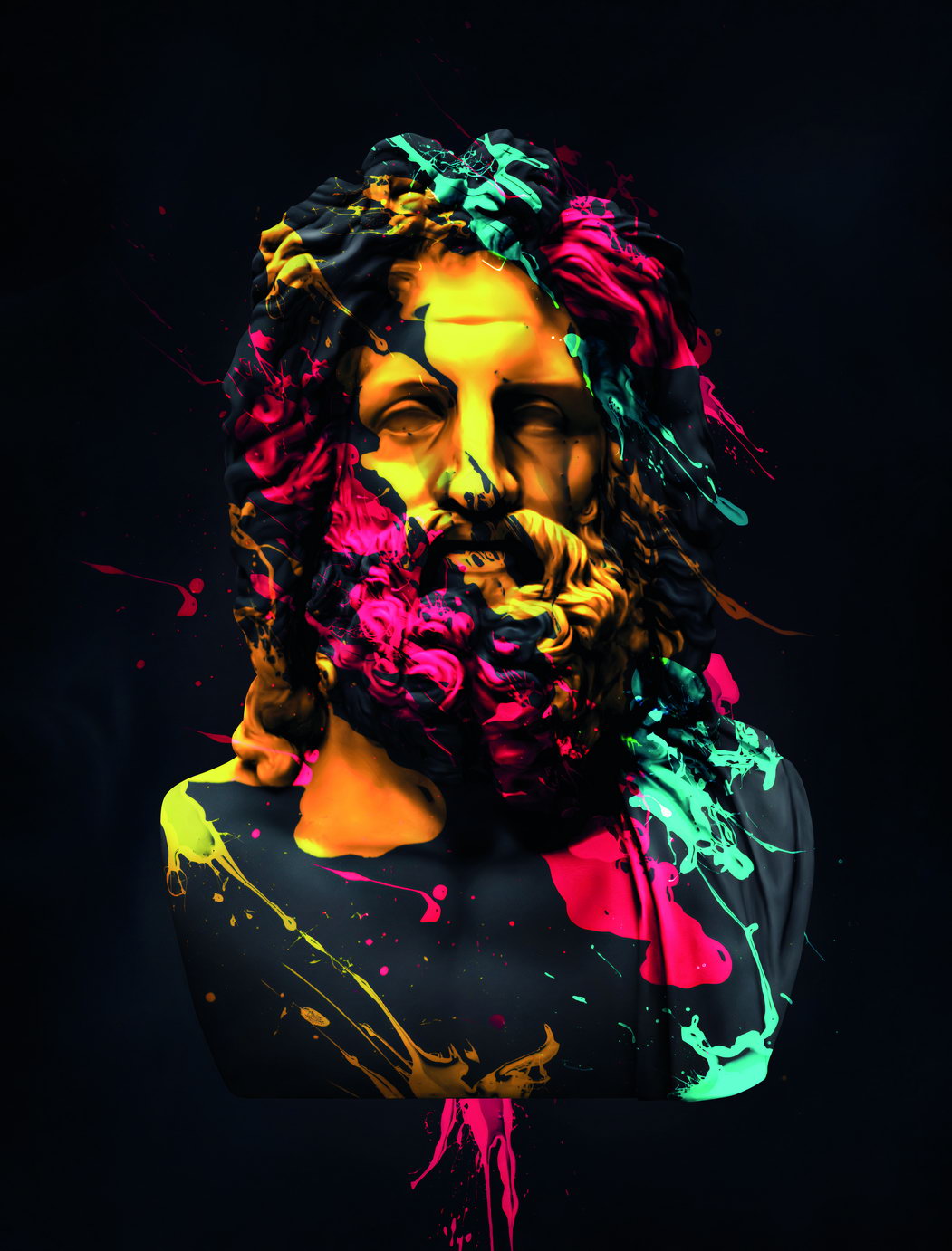 Colorful Zeus Statue Greek Stone Bust Abstract Pop Art Poster Wall Decor Print - xonomax