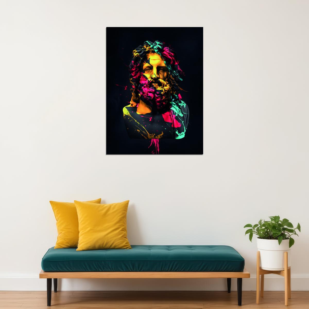 Colorful Zeus Statue Greek Stone Bust Abstract Pop Art Poster Wall Decor Print - xonomax
