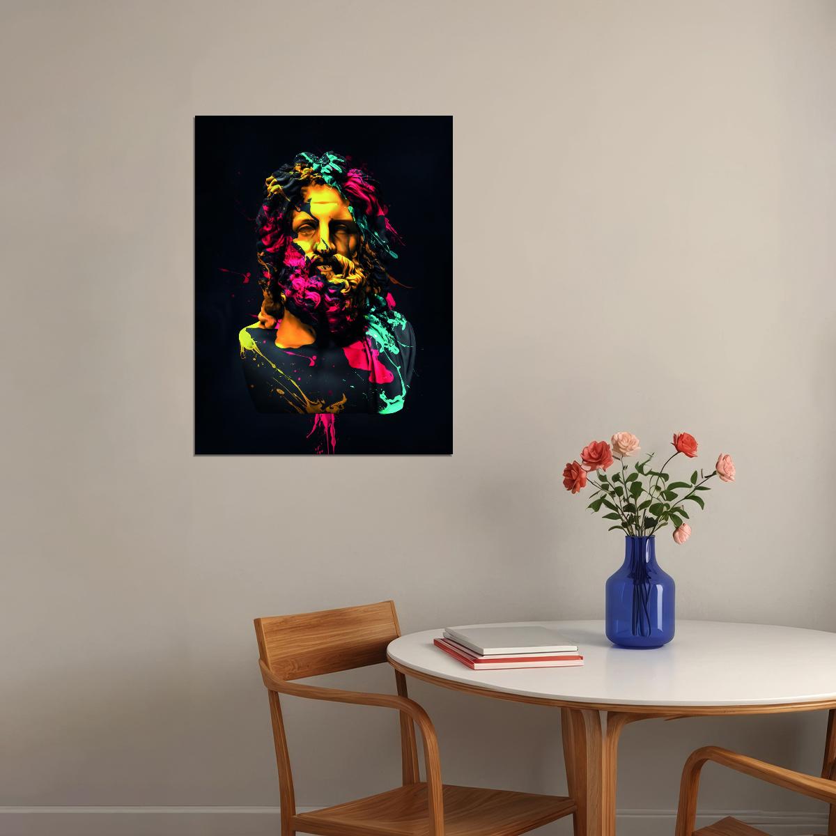 Colorful Zeus Statue Greek Stone Bust Abstract Pop Art Poster Wall Decor Print - xonomax