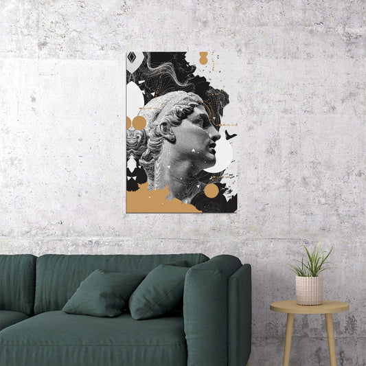 Abstract Black and White David's Head Sculpture Street Graffiti Pop Art Poster - xonomax