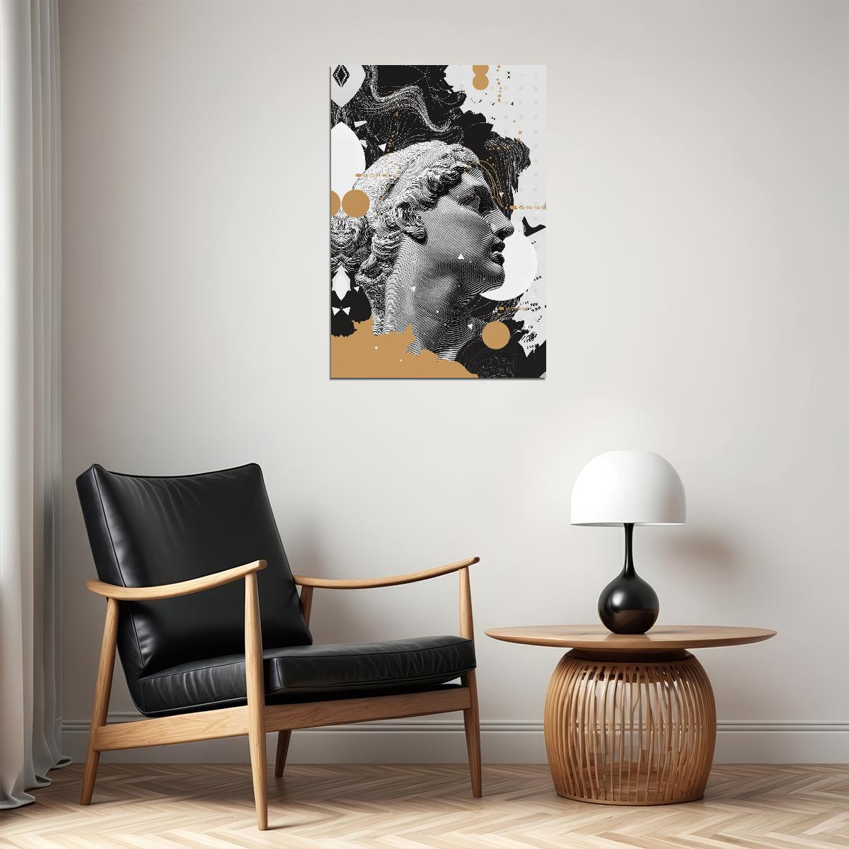 Abstract Black and White David's Head Sculpture Street Graffiti Pop Art Poster - xonomax