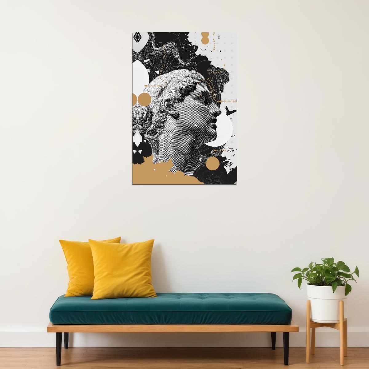 Abstract Black and White David's Head Sculpture Street Graffiti Pop Art Poster - xonomax