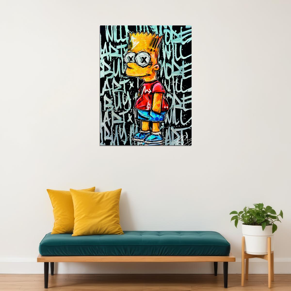 Graffiti Bart Simpson Art Poster Pop Art Wall Decor Cartoon Style Modern Swag Trendy Street Wall Art Print - xonomax