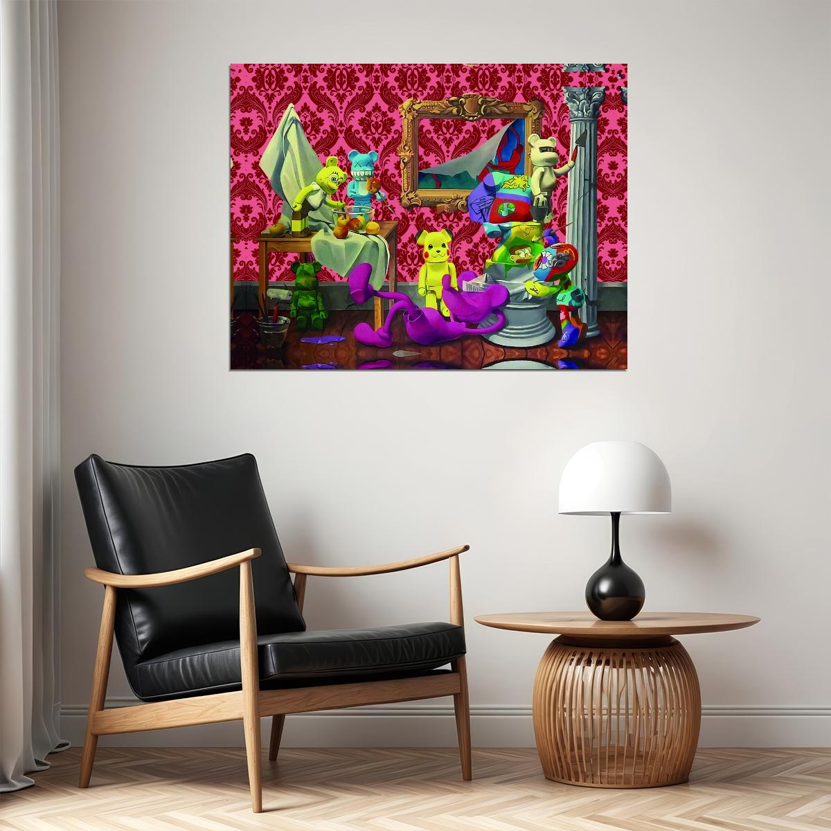 Kaws Pop Art Simpsons Room Scene Art Poster Retro Wall Decor Unique Hustle Cartoon Inspired Trendy Wall Art Print - xonomax