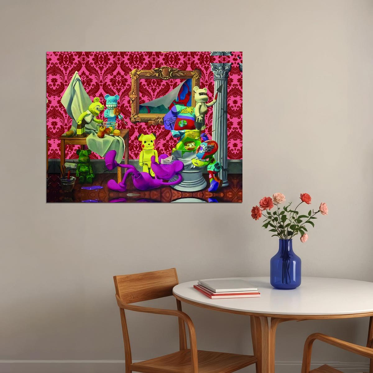 Kaws Pop Art Simpsons Room Scene Art Poster Retro Wall Decor Unique Hustle Cartoon Inspired Trendy Wall Art Print - xonomax