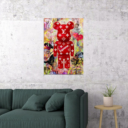 Kaws Supreme Street Graffiti Red Bear Graffiti Art Poster Designer Toy Street Wall Decor Entrepreneur Style Trendy Pop Art Poster Print - xonomax