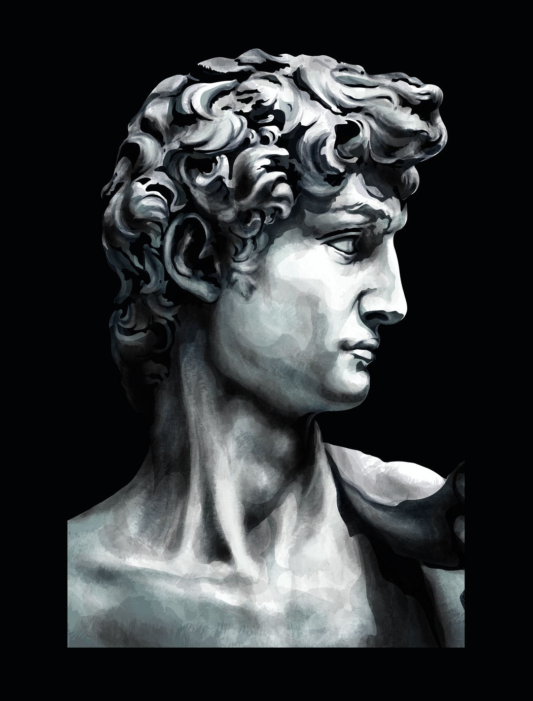 Classical Bust David Statue Art Poster Black and White Wall Decor Modern Minimalist Hustle Home Print - xonomax