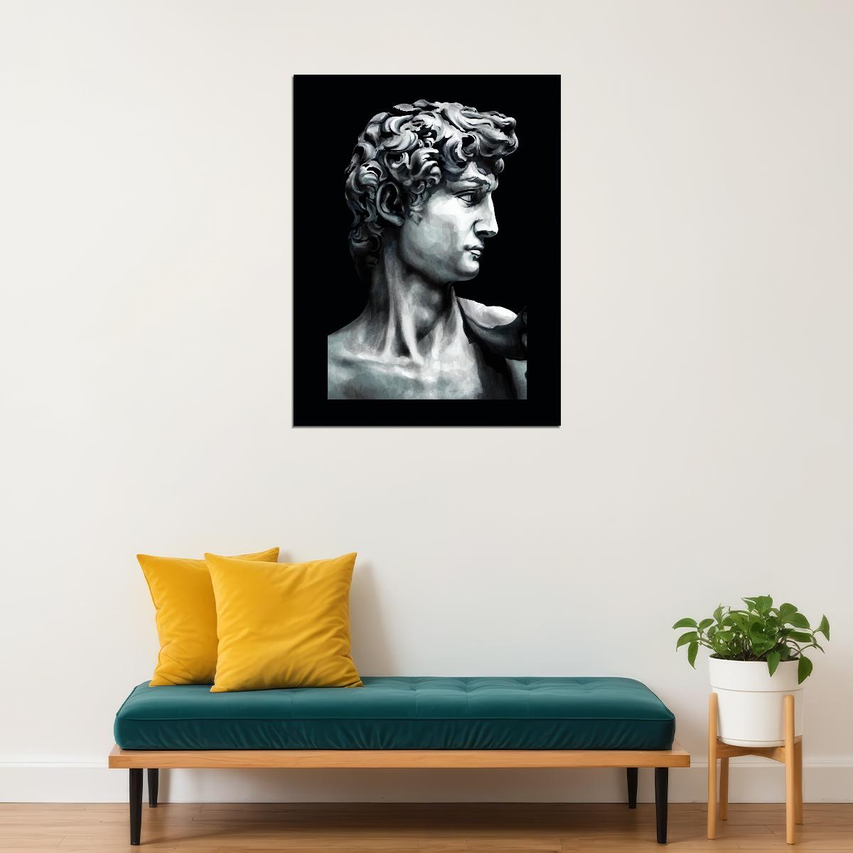Classical Bust David Statue Art Poster Black and White Wall Decor Modern Minimalist Hustle Home Print - xonomax