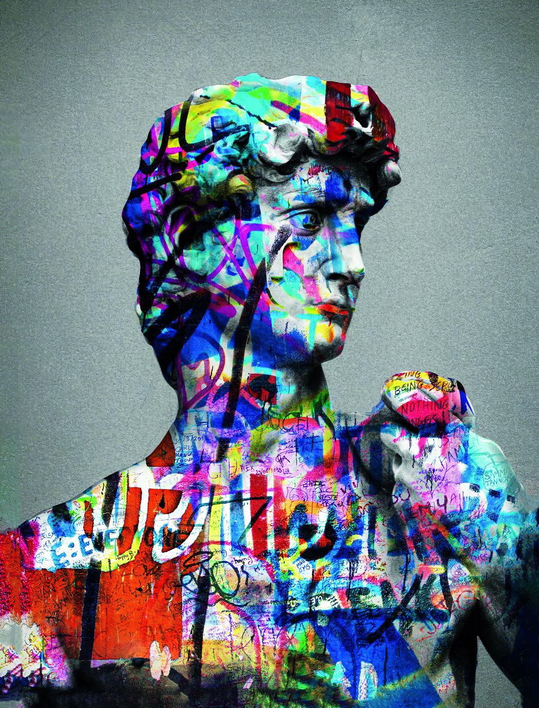 David Michelangelo Colorful Sculpture Graffiti Art Poster Modern Statue Wall Decor Greek Inspired Pop Art Entrepreneur Wall Print - xonomax