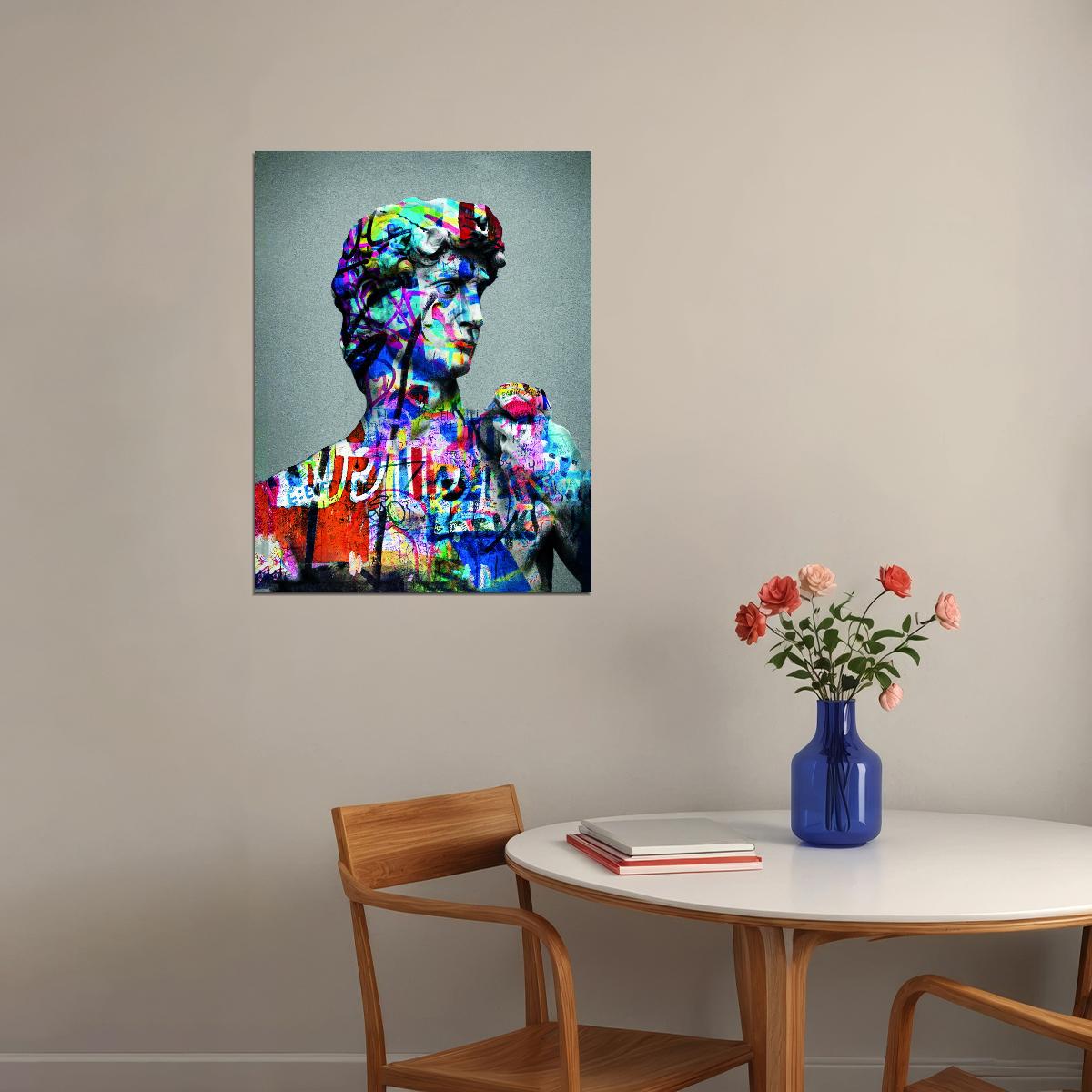 David Michelangelo Colorful Sculpture Graffiti Art Poster Modern Statue Wall Decor Greek Inspired Pop Art Entrepreneur Wall Print - xonomax
