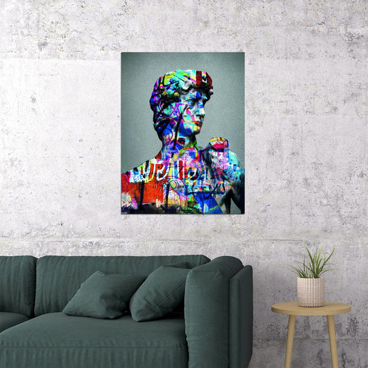 David Michelangelo Colorful Sculpture Graffiti Art Poster Modern Statue Wall Decor Greek Inspired Pop Art Entrepreneur Wall Print - xonomax