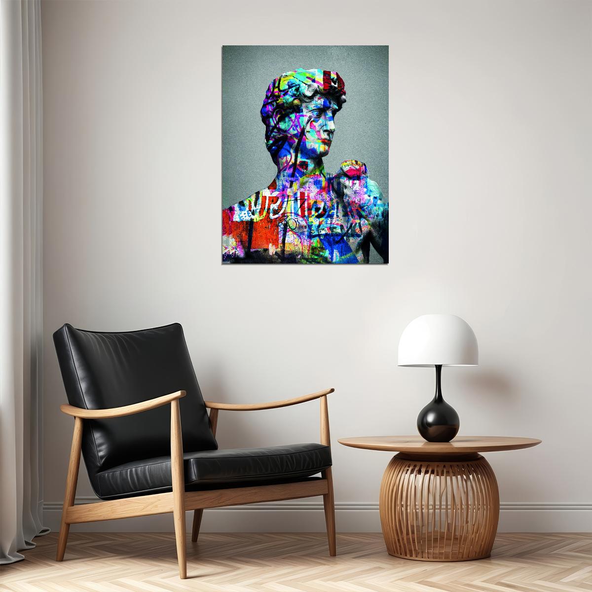 David Michelangelo Colorful Sculpture Graffiti Art Poster Modern Statue Wall Decor Greek Inspired Pop Art Entrepreneur Wall Print - xonomax