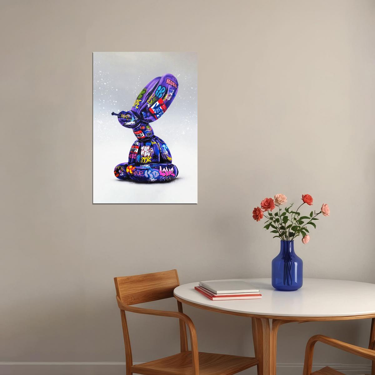 Graffiti Bunny Sculpture Art Poster Modern Street Style Wall Decor Swag Vibrant Artistic Wall Print - xonomax