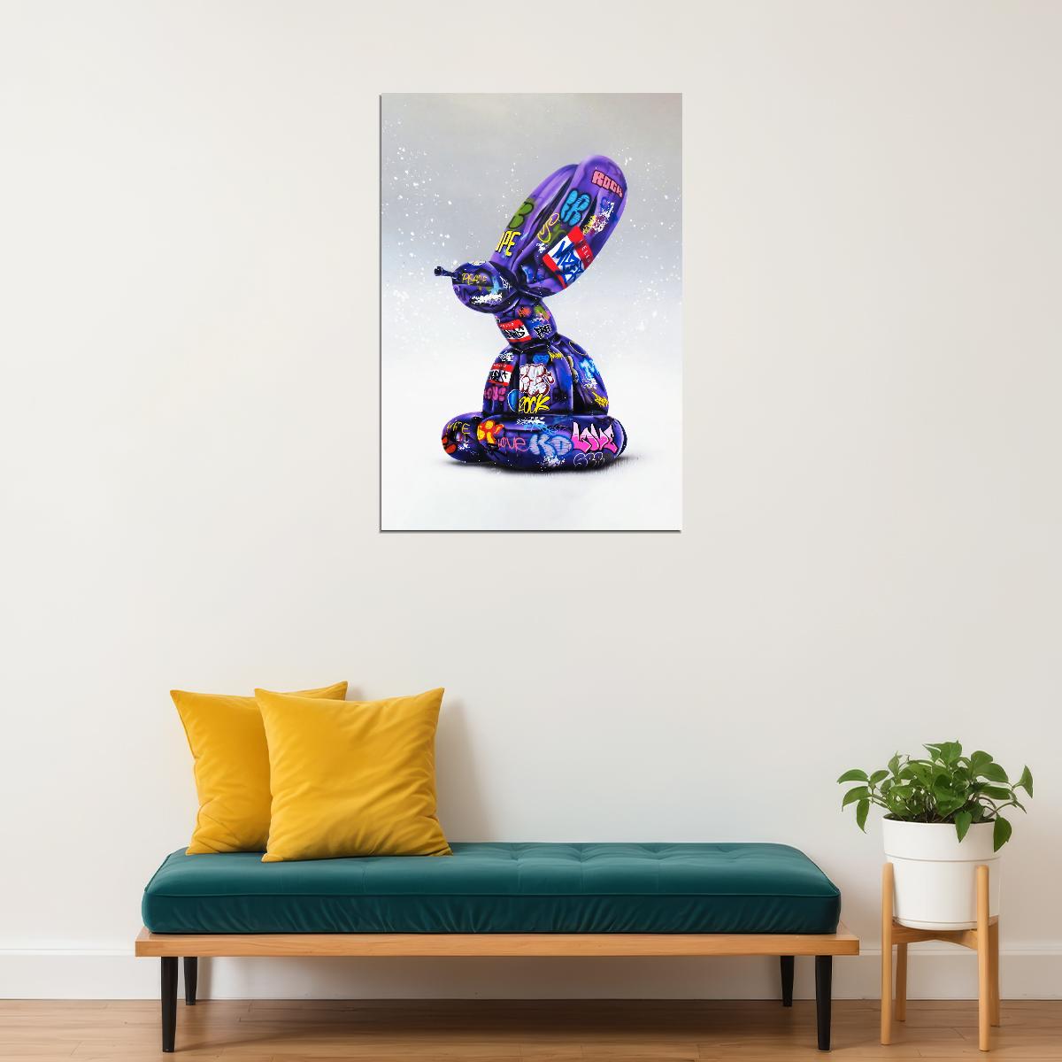 Graffiti Bunny Sculpture Art Poster Modern Street Style Wall Decor Swag Vibrant Artistic Wall Print - xonomax
