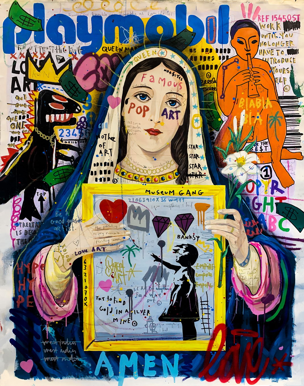 Banksy Girl With Balloon Virgin Mary Modern Madonna Pop Art Poster Vibrant Collage Wall Decor Unique Entrepreneur Artistic Wall Print - xonomax