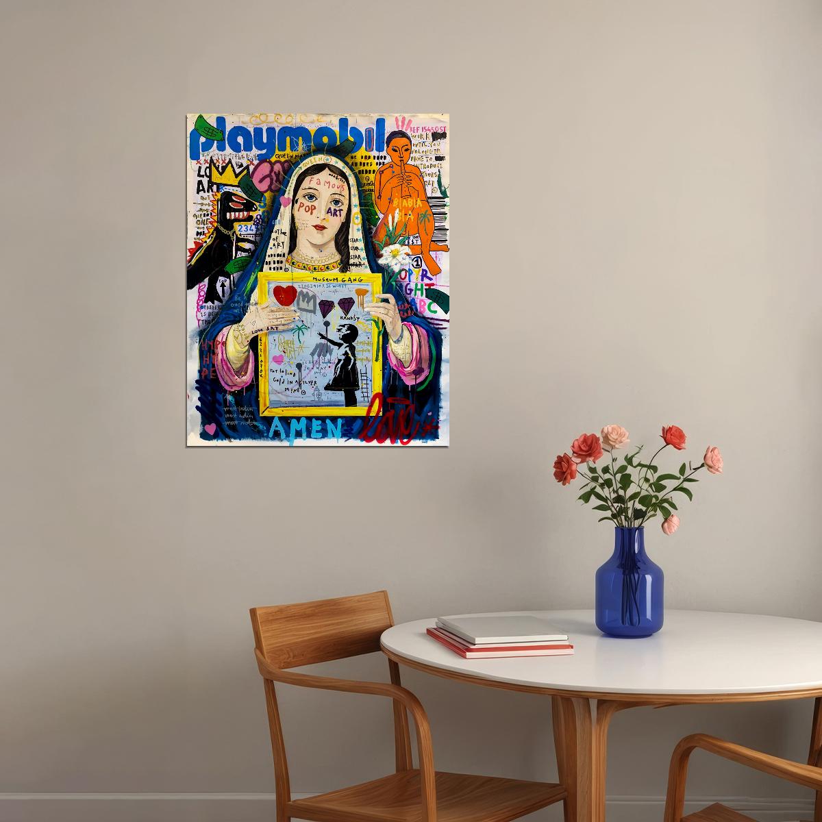 Banksy Girl With Balloon Virgin Mary Modern Madonna Pop Art Poster Vibrant Collage Wall Decor Unique Entrepreneur Artistic Wall Print - xonomax