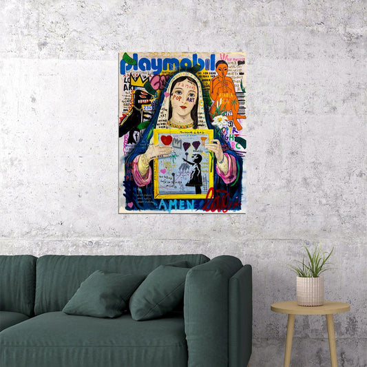Banksy Girl With Balloon Virgin Mary Modern Madonna Pop Art Poster Vibrant Collage Wall Decor Unique Entrepreneur Artistic Wall Print - xonomax