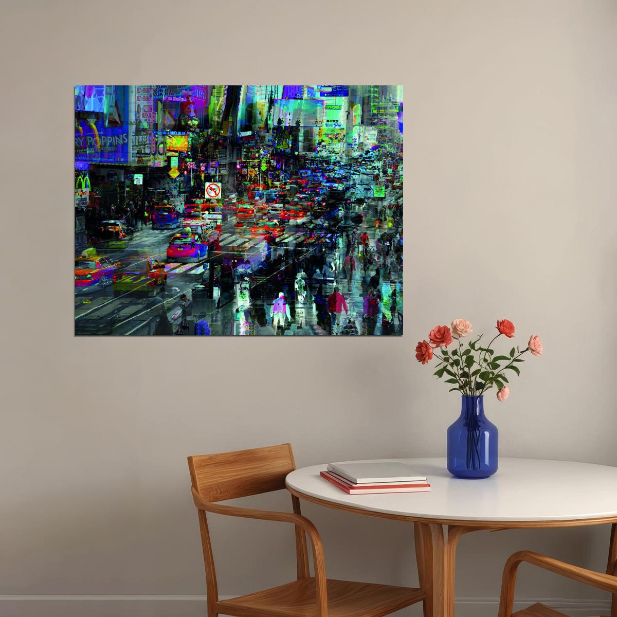 Times Square Abstract Cityscape Neon Art Poster Urban Swag Wall Decor Modern Hustle Street Style Wall Print - xonomax