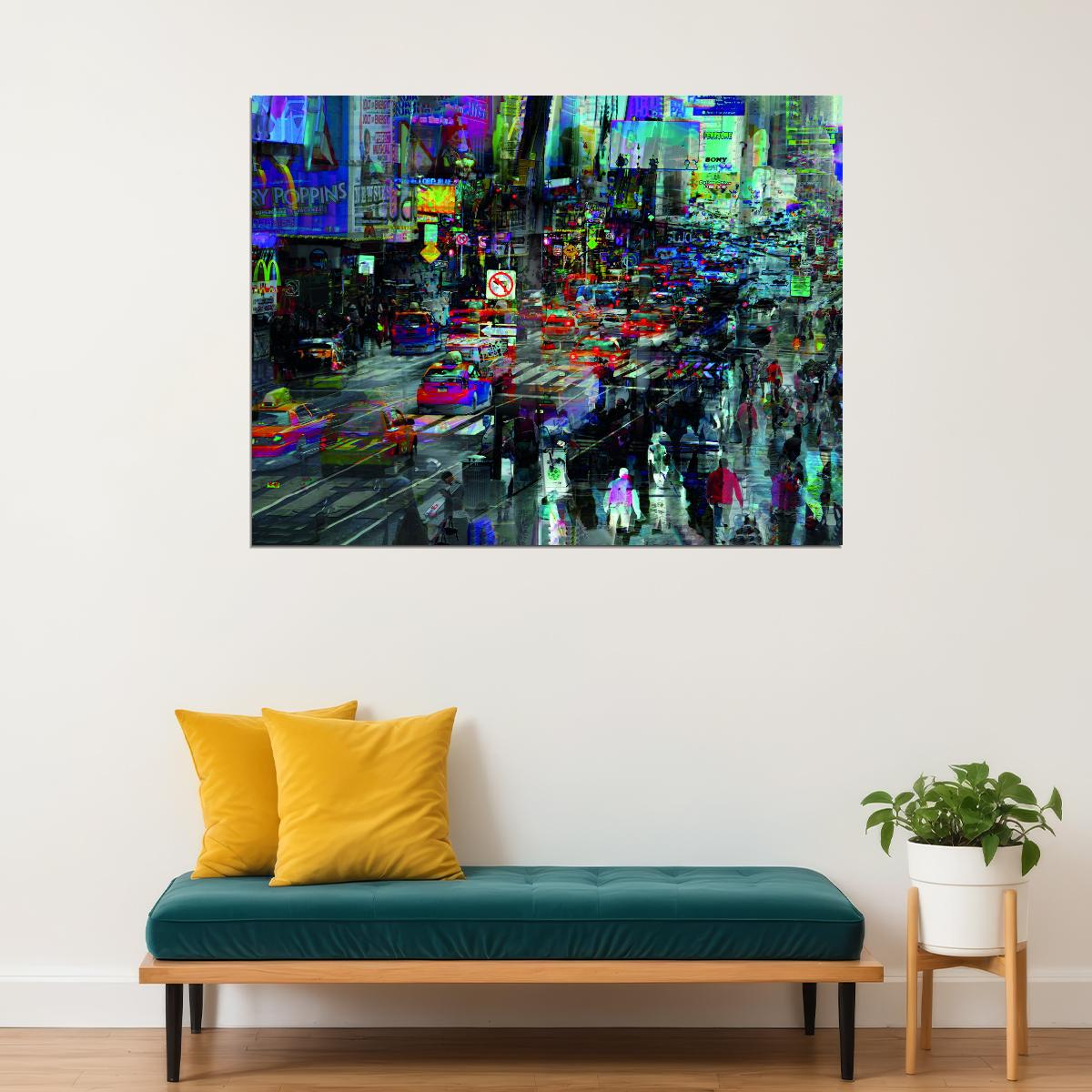 Times Square Abstract Cityscape Neon Art Poster Urban Swag Wall Decor Modern Hustle Street Style Wall Print - xonomax