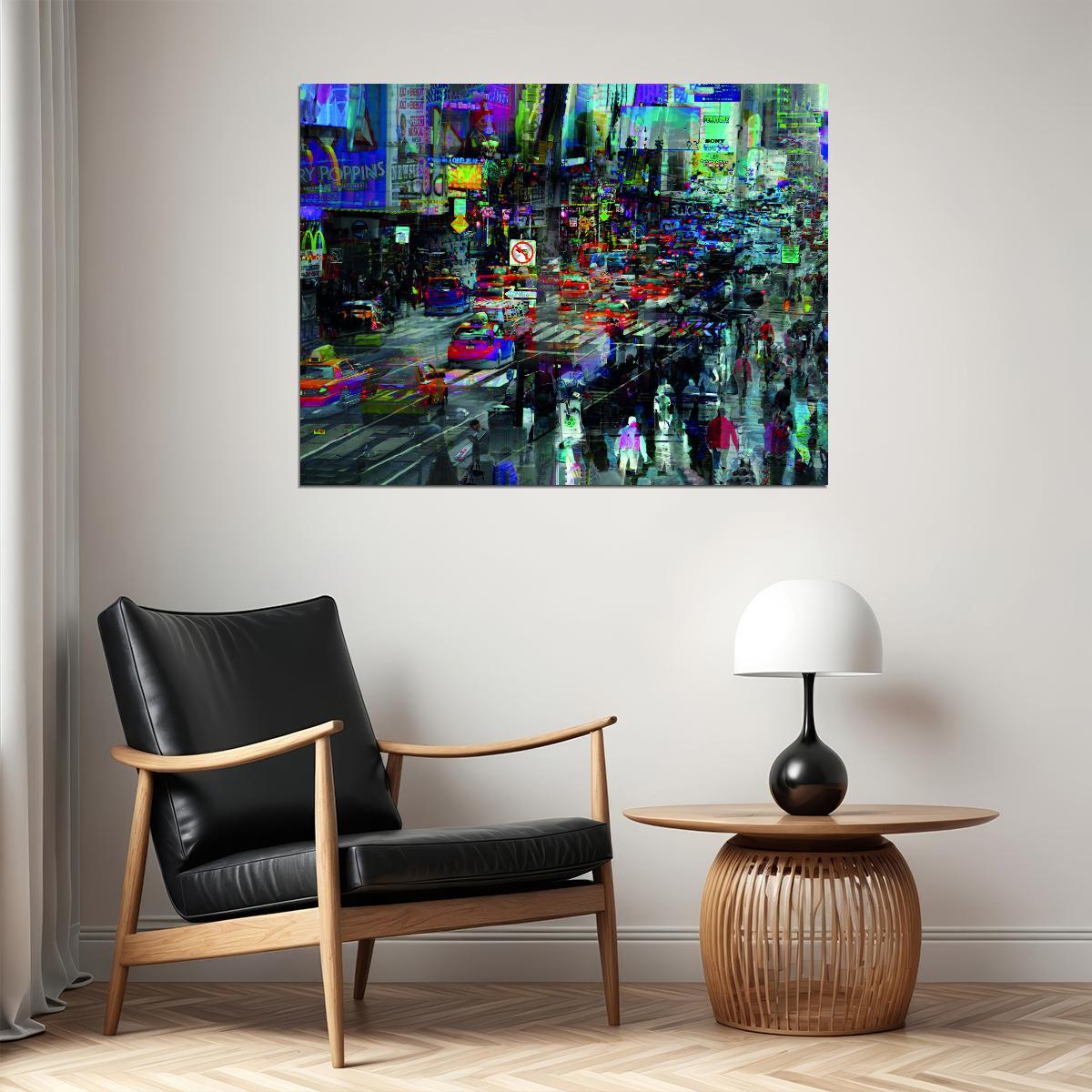 Times Square Abstract Cityscape Neon Art Poster Urban Swag Wall Decor Modern Hustle Street Style Wall Print - xonomax