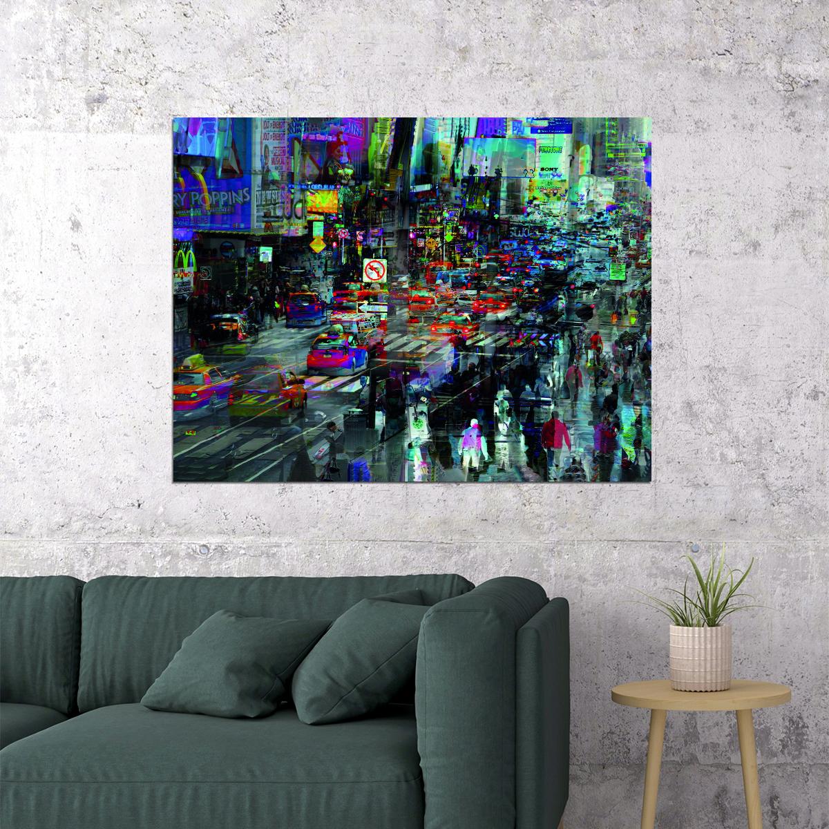 Times Square Abstract Cityscape Neon Art Poster Urban Swag Wall Decor Modern Hustle Street Style Wall Print - xonomax